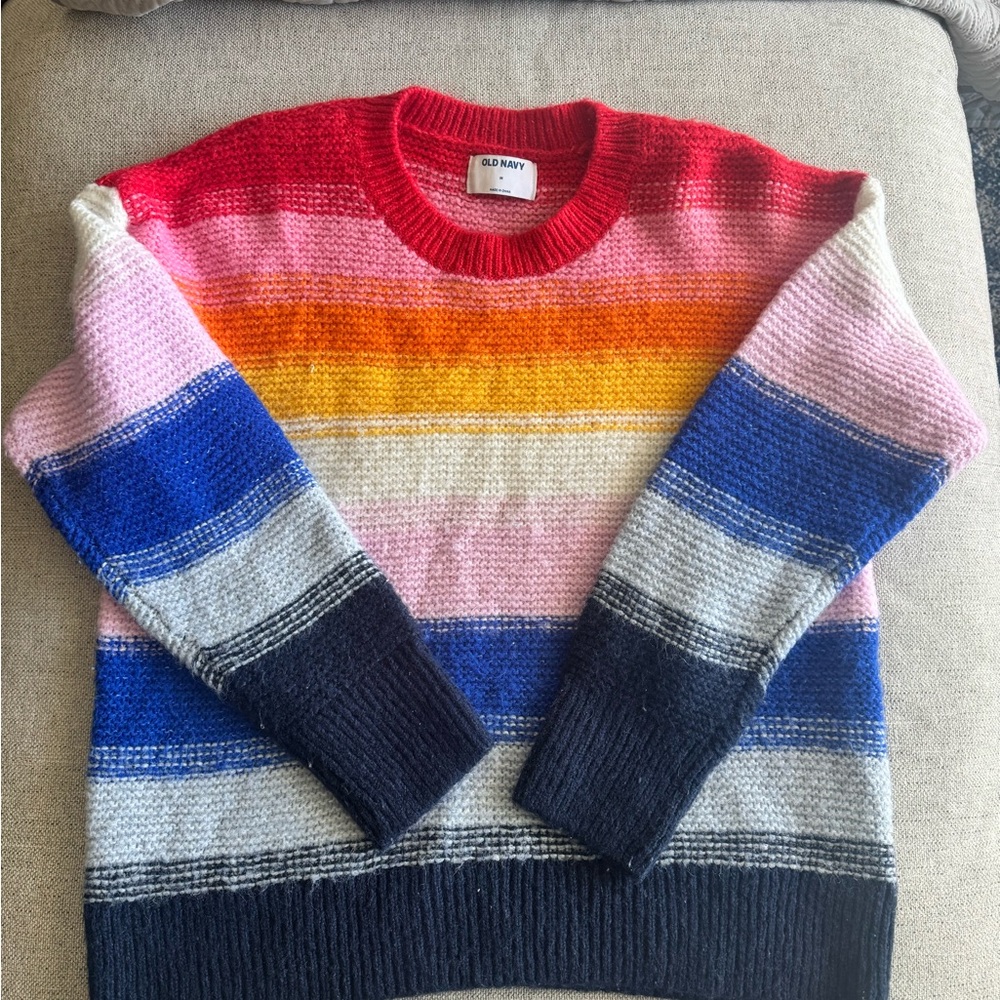 Old Navy Women’s Multicolor Striped Crewneck Sweater - Red/Blue/Pink